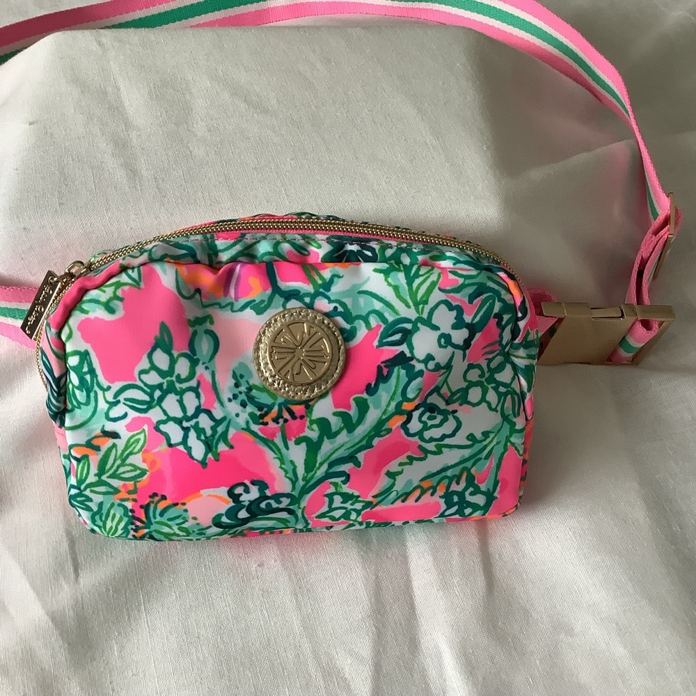 Lilly Pulitzer Pink and Green Floral Crossbody Bag